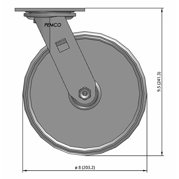 Side view drawing of caster with dimensions